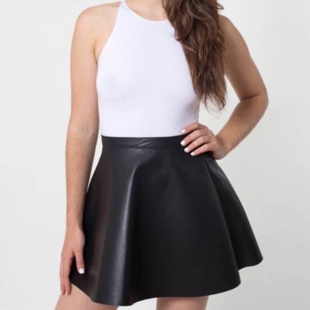 American Apparel Black Leather Skater Skirt RARE Real Leather